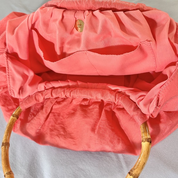 Coldwater Creek NWT Ornament Hobo, iridescent coral fabric and bamboo handles - Picture 10 of 11